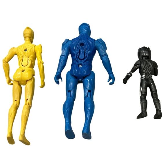 3 Mighty Morphins Power Rangers: 5” blue + yellow Bandai + 3” black Playmates - Picture 2 of 2